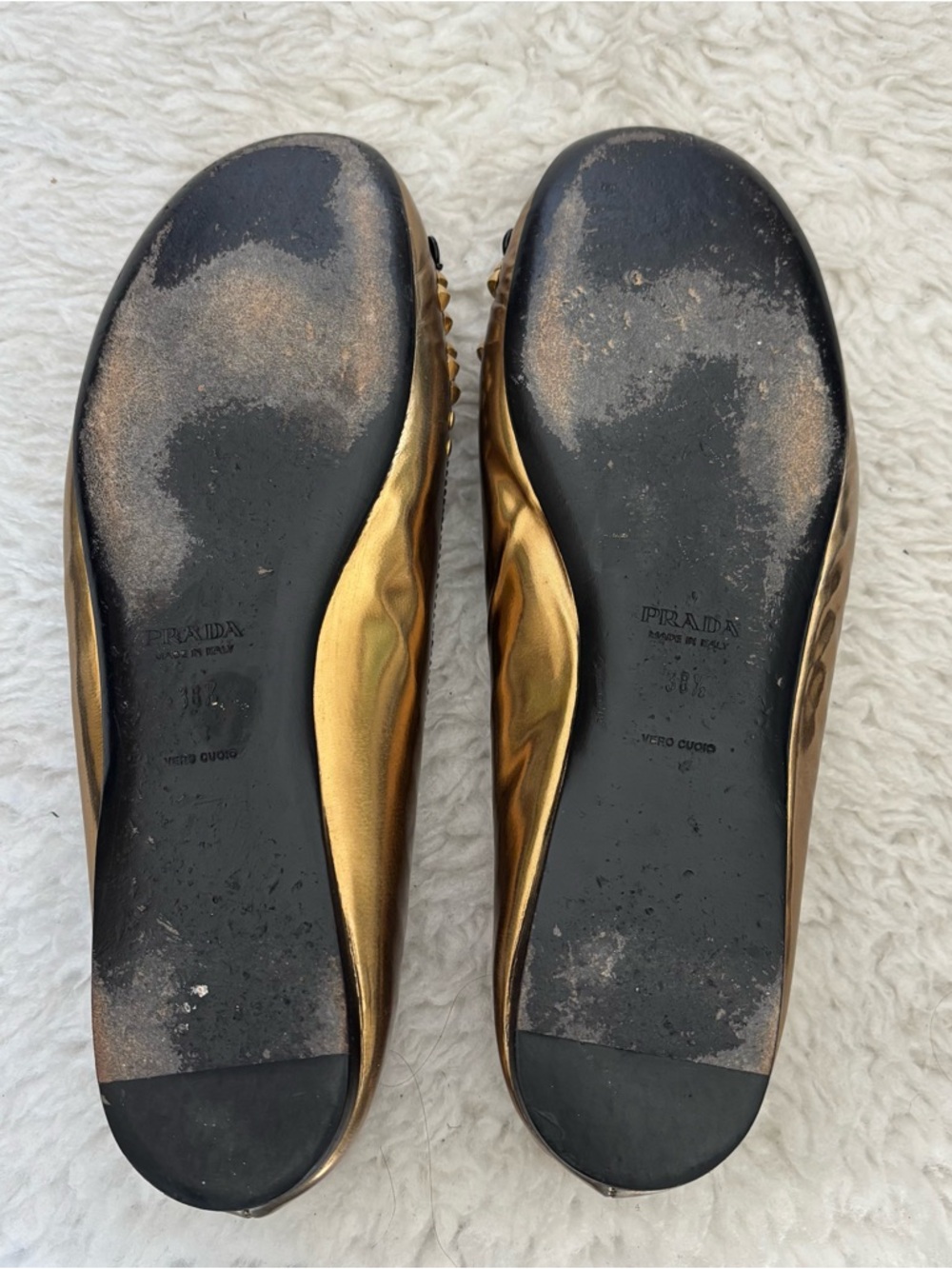 Prada Gold Metallic Embellished Jeweled Ballet Flats size EU 38.5  US 8 - Picture 11 of 12
